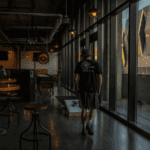 Man walking through a Macon, GA sports bar.
