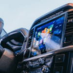 Close up on Ford truck touchscreen technology.