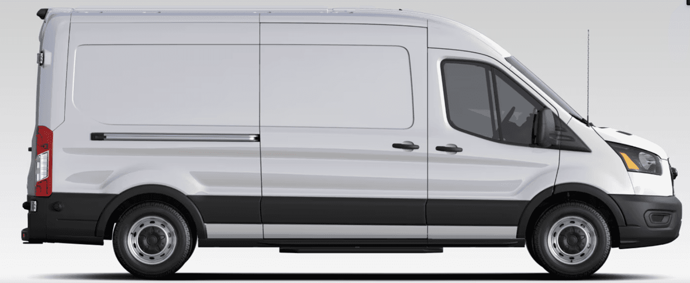 2026 Ford Transit cargo van exterior at Rob Sight Ford Kansas City showing roof height configurations