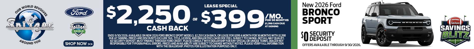 09.2026_Ford Bronco_$2250 cash back OR Lease special $399 for 36 mo