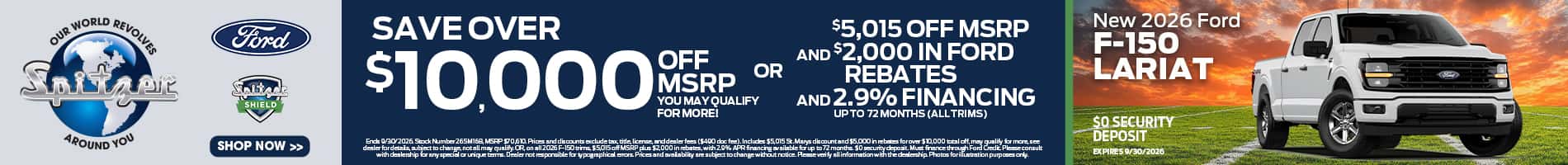 09.2026 Ford F150_Save over $10,000 off msrp OR $5015 off msrp and $2500 rebates and 2.9% for 72 mo