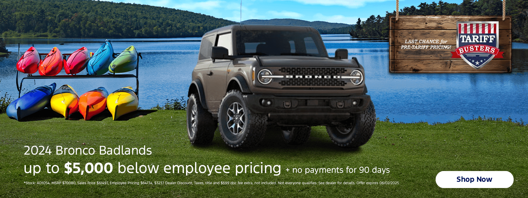 2024 bronco badlands: up to $5,000 below employee pricing + no payments for 90 days