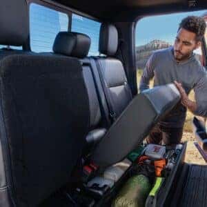 2026 Ford F-150 Interior Rear Seats Fold Up for Underseat Storage and easily utilized rear area for cargo