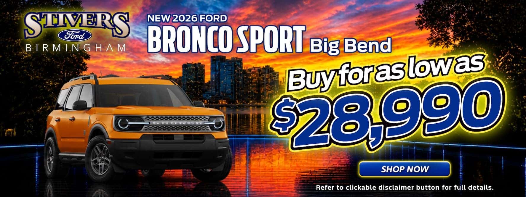 Bronco Sport in front of skyscrapers