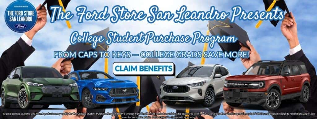 🎓 Just Graduated? Let’s Get You Rolling! The Ford Store San Leandro is helping college students and recent grads save big with our College Student Purchase Program. From the classroom to the driver’s seat — get rewarded for your hard work with exclusive offers on new Ford models!  🚗 From Caps to Keys — Claim Your Benefits Today!