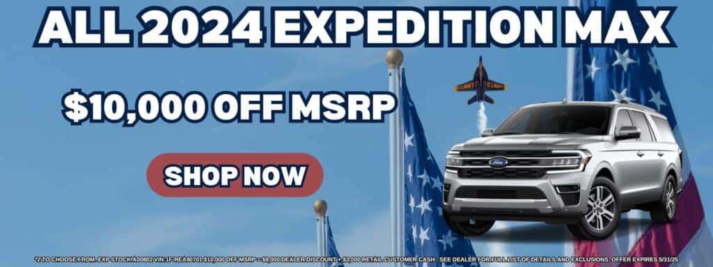 Get $10,000 OFF MSRP on all 2024 Expedition Max models during our Pre-Memorial Day Sales Event! Room for the whole crew — and a price you won’t want to miss. Only at The Ford Store San Leandro!
