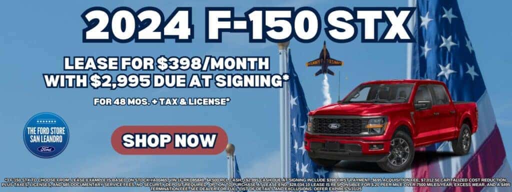 Power Into Summer Early! Score a tough deal on the 2024 F-150 STX — just $398/month during our Pre-Memorial Day Sales Event! Built Ford Tough and priced to move at The Ford Store San Leandro. Don’t miss it!