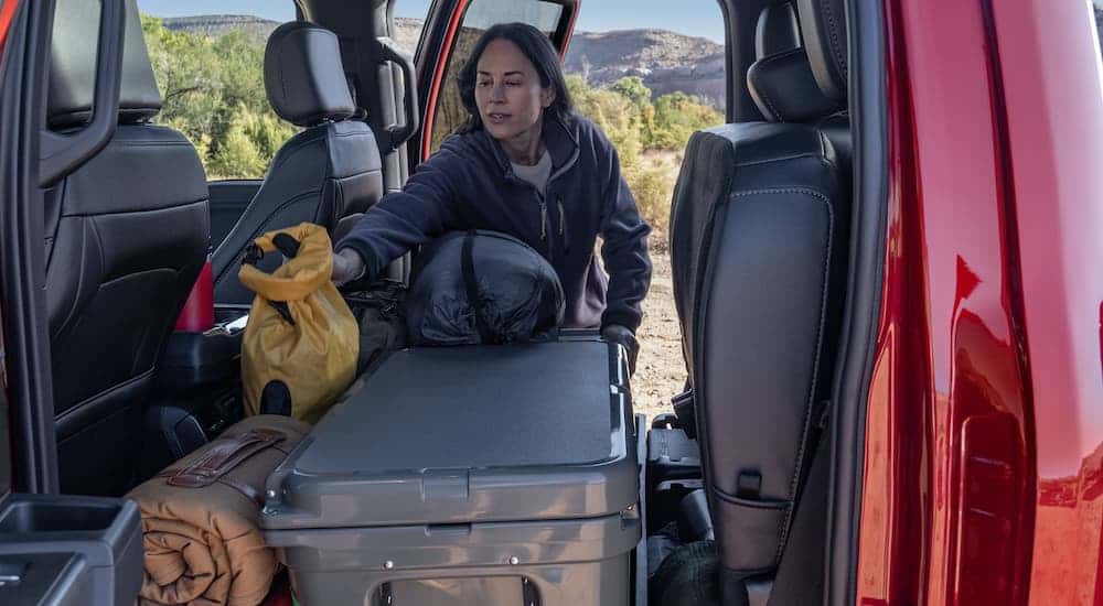 Fold-up seat storage in a 2025 Ford F-150
