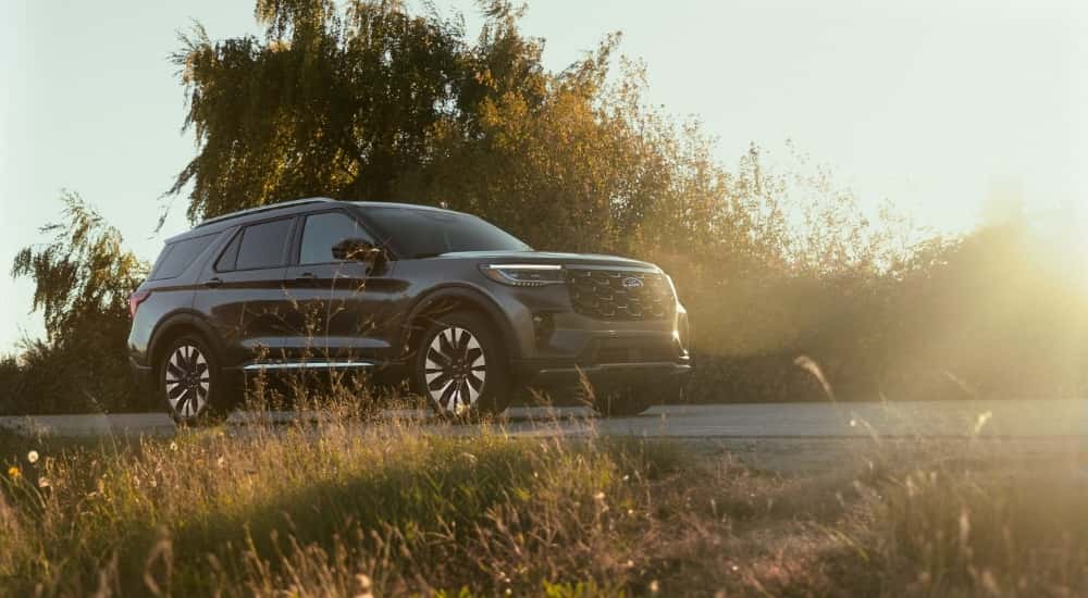 Black 2025 Ford Explorer parked in the sun