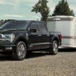 Black 2026 Ford F-150 towing a horse trailer