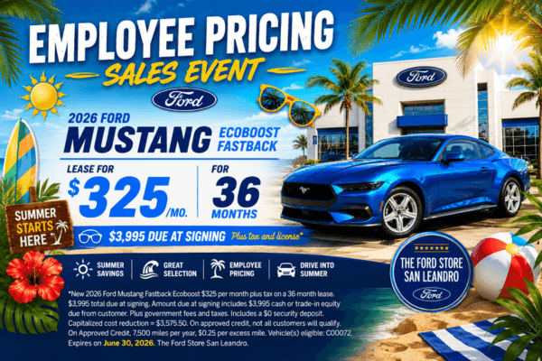 Drive into summer in a new 2026 Mustang EcoBoost Fastback for just $325/mo! 🏎️☀️