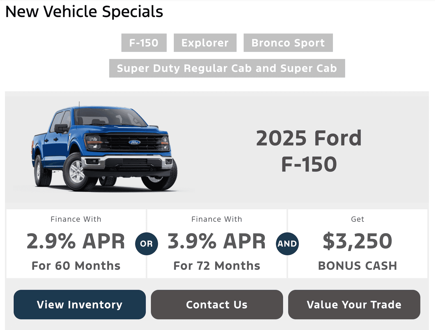 New vehicle specials