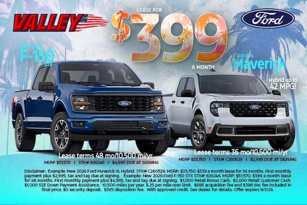 Choose your Truck! 2026 Ford Maverick XL Hybrid or 2026 Ford F-150 STX Lease