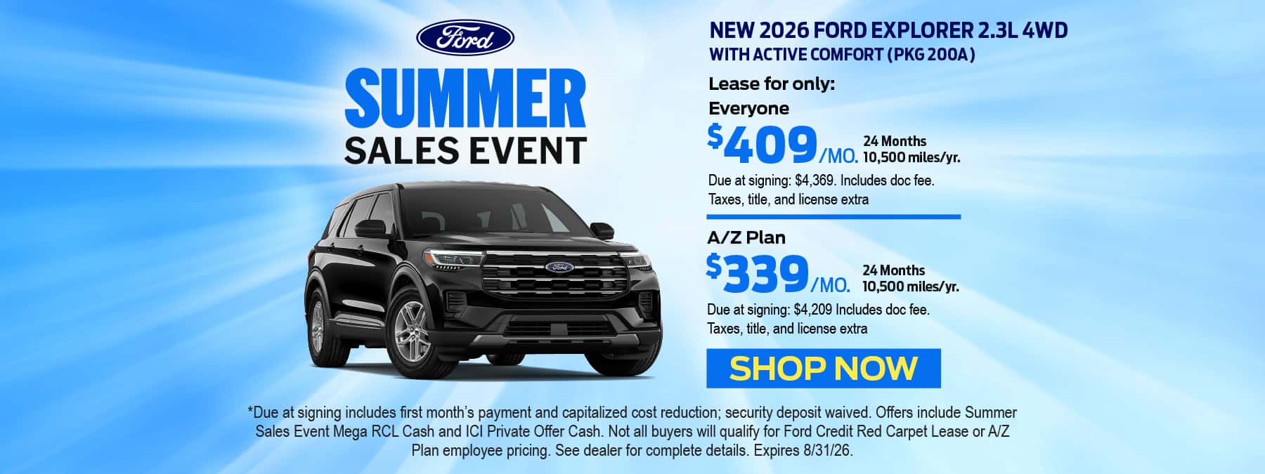 NEW 2026 FORD EXPLORER 2.3L 4WD WITH ACTIVE COMFORT (PKG 200A)