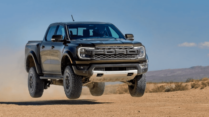 2024 Ford Ranger Raptor driving in desert=