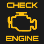 Orange check engine light symbol on a black background.