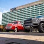 Line up of vintage Ford truck models to current F-150