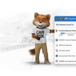 The Carfax Carfox holding a snapshot of a Carfax report.