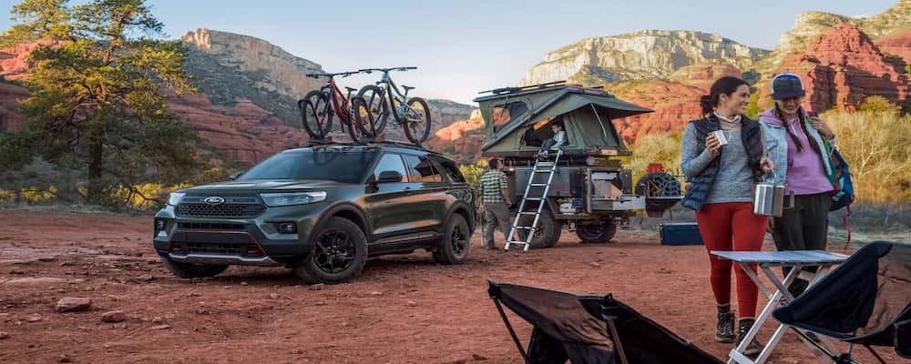 Ford explorer with bikes and camping gear