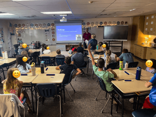 A classroom with a group of people