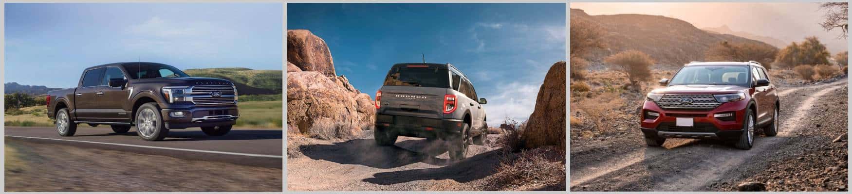 Ford F-150, Ford Bronco Sport, and Ford Explorer vehicles