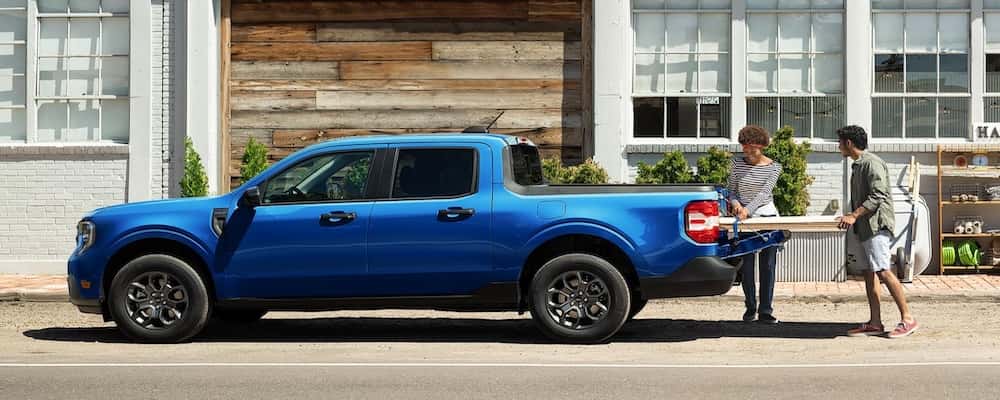 Loading lumber into a Ford Ranger truck