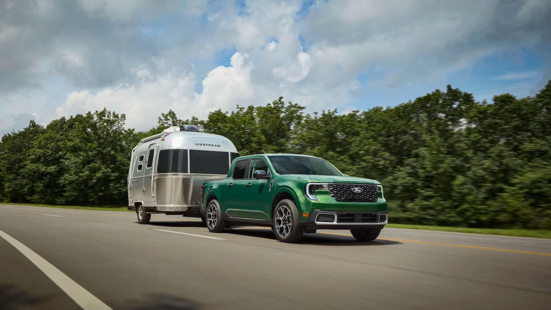 2025 Ford Maverick towing an Airstream trailer