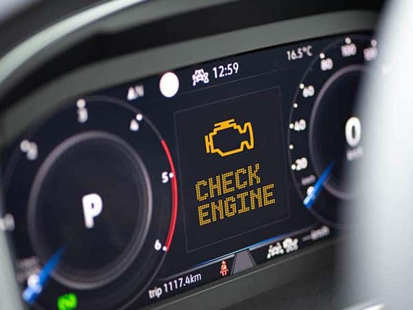 check engine light turned on inside a car