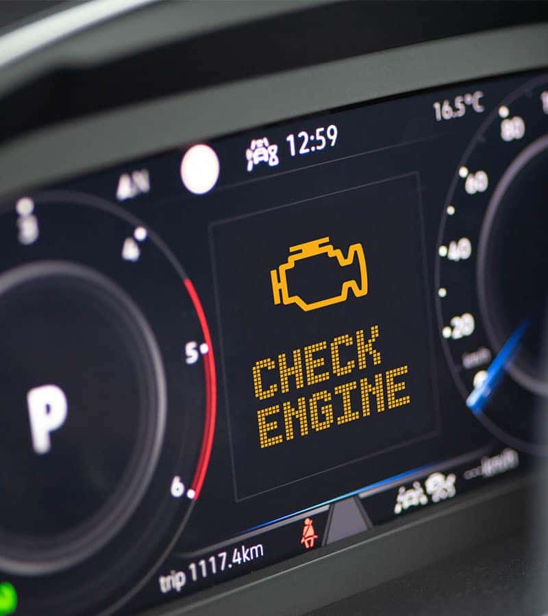 check engine light turned on inside a car