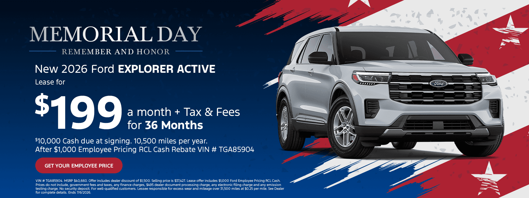NEW 2026 EXPLORER ACTIVE Lease for $199 a month+ Tax & Fees