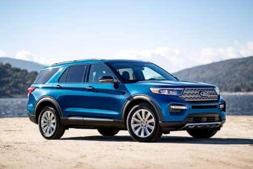 blue ford explorer by lake