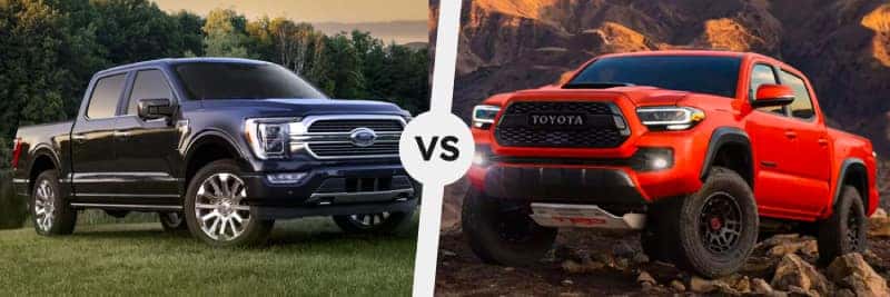 blue ford f150 vs orange tacoma